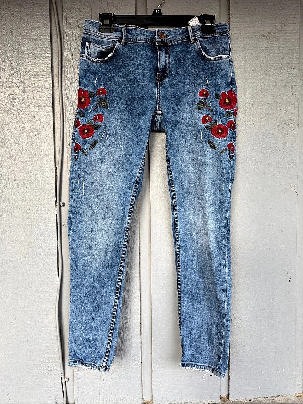 Zara Z1975 Zara Basic Dept. Premium Denim Floral Skinny Jeans Blue US Sz 8